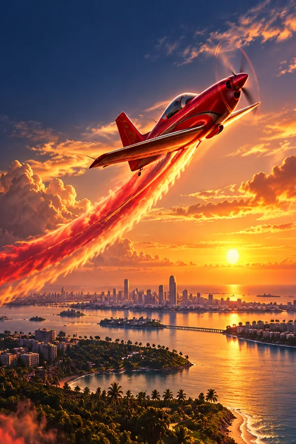 Illustration mobile d’un vol rouge stylisé dans un ciel sombre